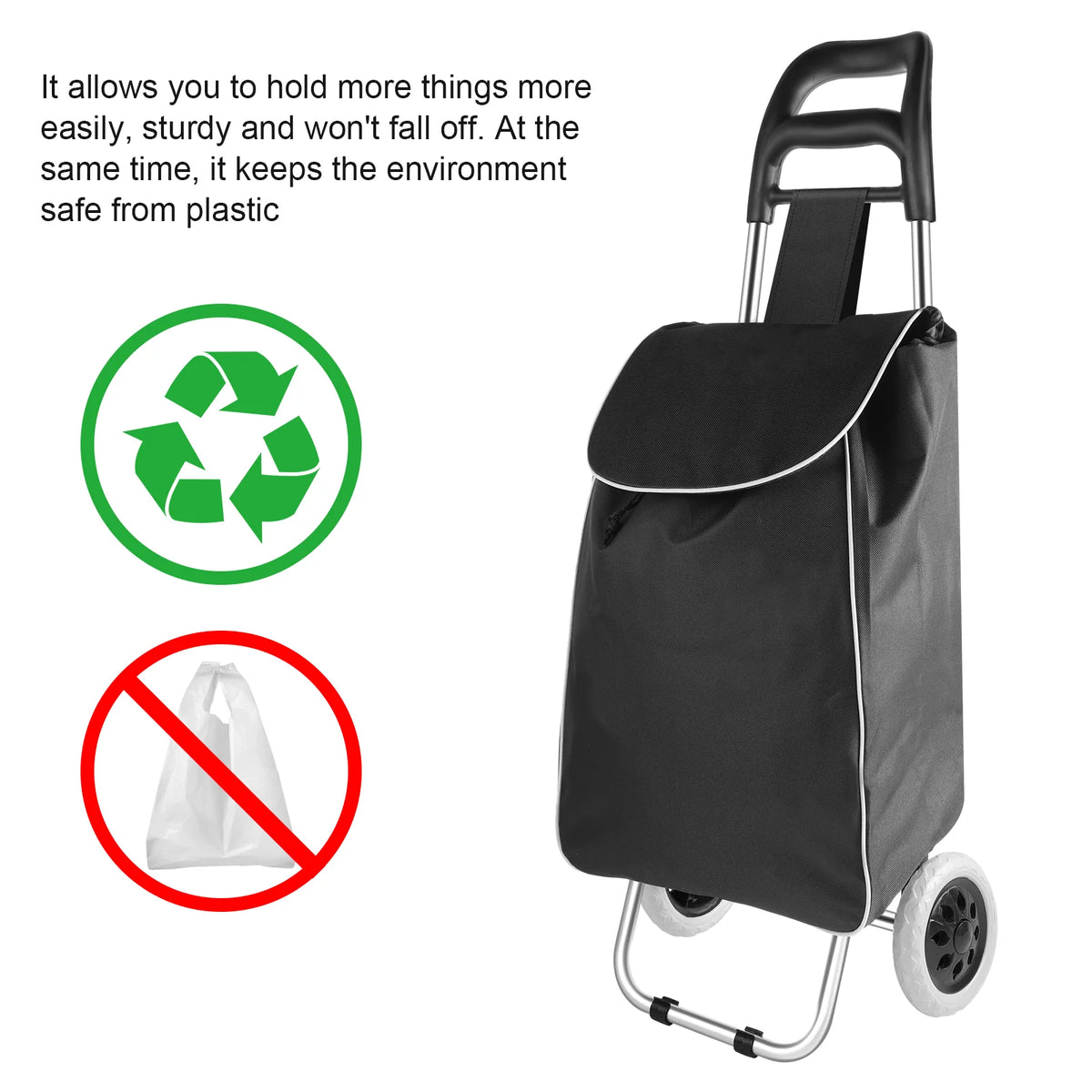 Grocery Trolley, Shopping Cart with Detachable Shopping Bag, Trolley Mudguard Stair Climbing Wheels, 35L