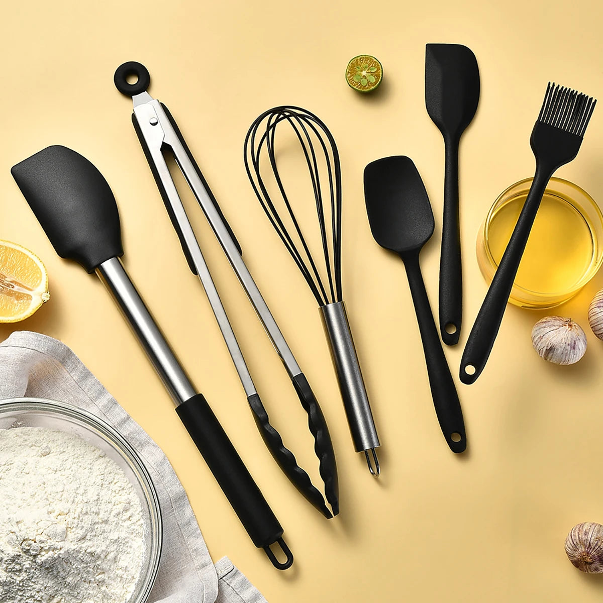 2/4/6/8pcs Silicone Kitchenware Set Stainless Steel Hand Shovel Soup Spoon Spaghetti Claw Cooking Set Household Kitchen Tool Set
