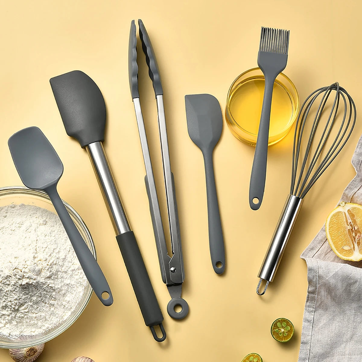 2/4/6/8pcs Silicone Kitchenware Set Stainless Steel Hand Shovel Soup Spoon Spaghetti Claw Cooking Set Household Kitchen Tool Set