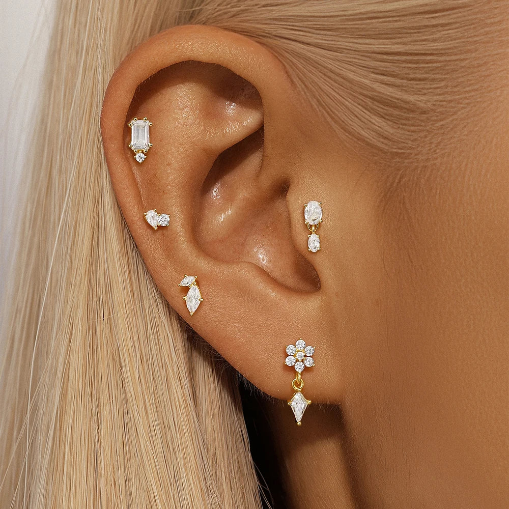 CANNER Pendientes Plata 925 Piercing Stud Earrings For Women Cubic Zirconia 925 Sterling Silver Cartilage Earring Jewerly 1pc
