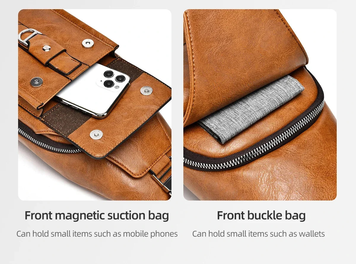 2026 New Men's Bag High Quality PU Leather Men's Chest Bag Simple Waterproof Single Shoulder Crossbody Bags Messenger Bag Gift