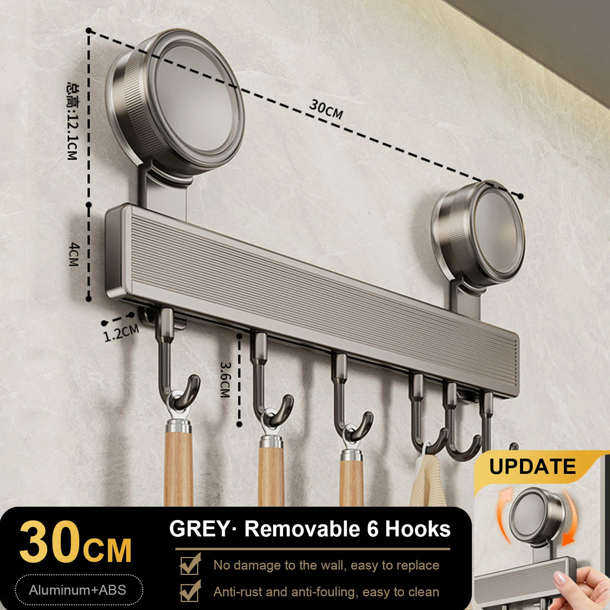 Multi-Purpose Suction Cup Hooks 6/8/10 Aluminum Bathroom Towel Rack Strong Load-Bearing White Grey Kitchen Storage Hook