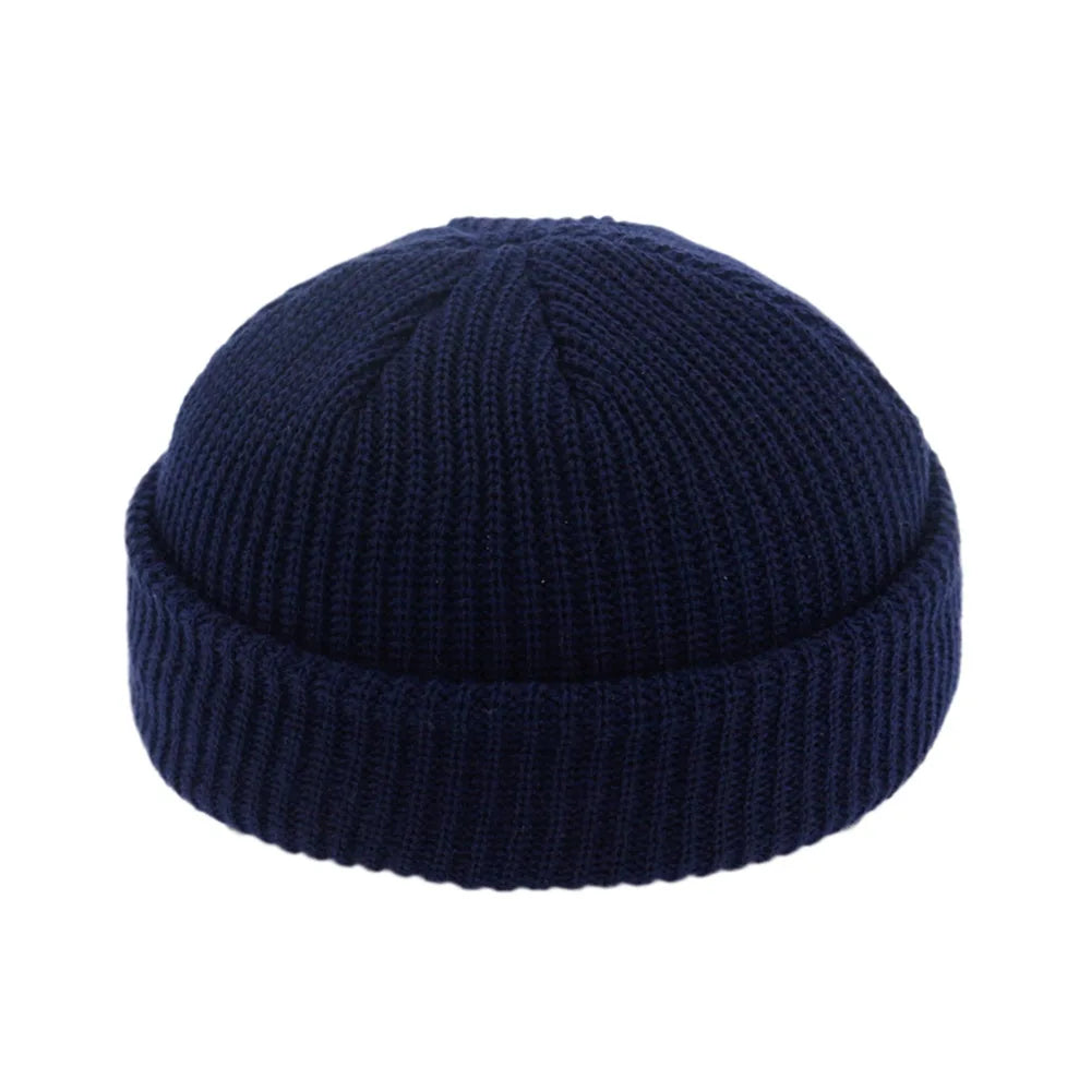 Beanie Knit Hats Fashion Men Boy Skullcap Sailor Caps Cuffs Retro Navy Short Hat Solid Color Unisex Winter Warm Cap Roll-up Edge