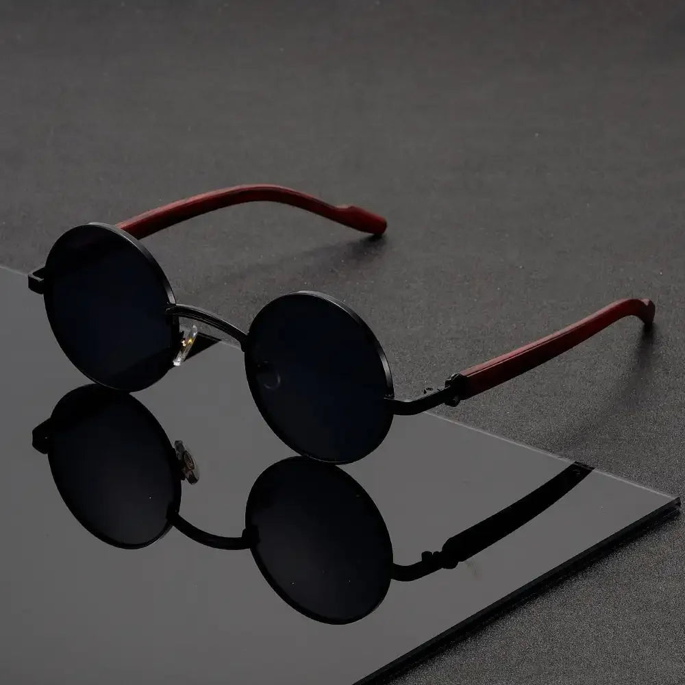 1pc SunGlasses, Retro Fashion Glasses For Men And Women, Metal Glasses With Imitation Wood Grain Temples