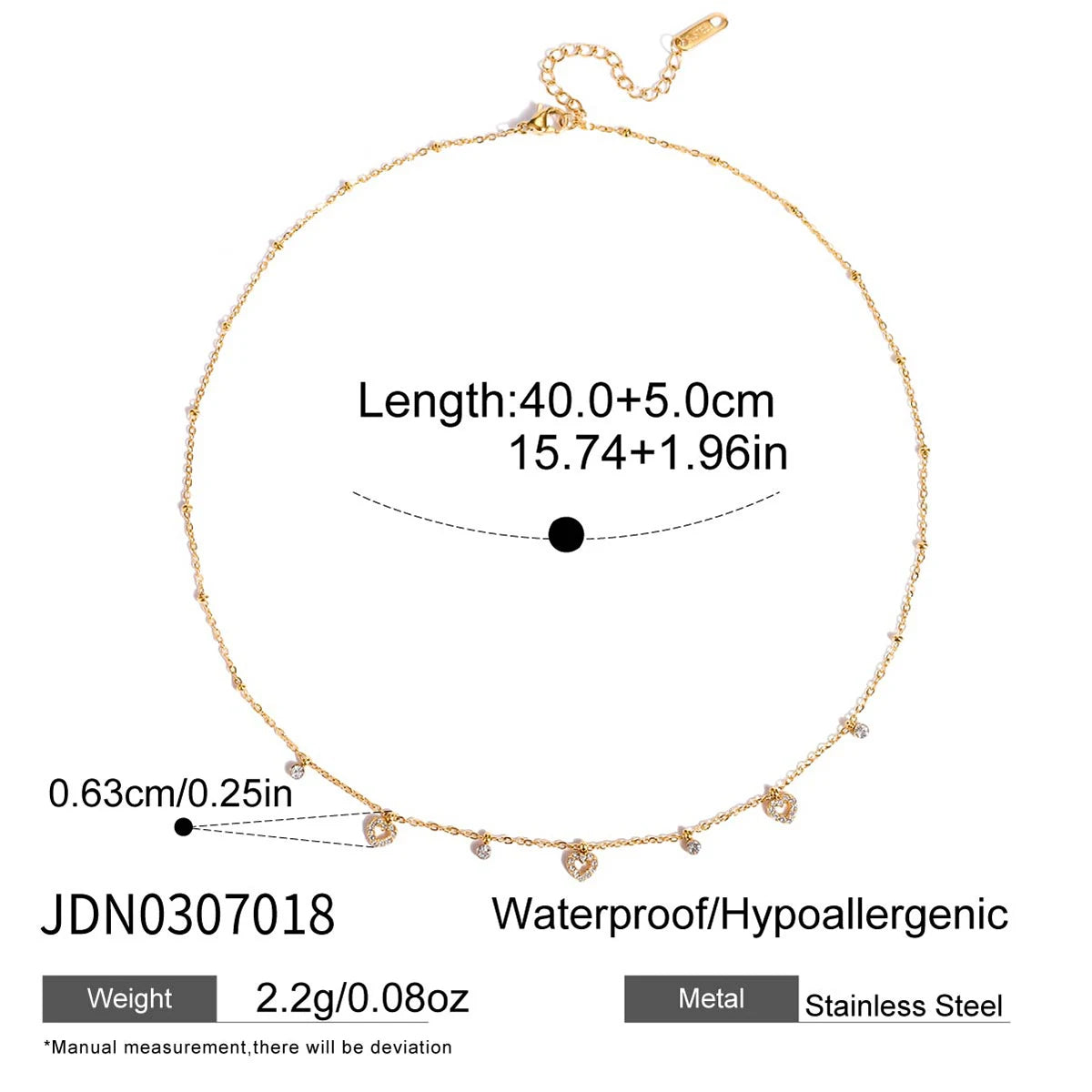 Uworld Simple Classic 18K Gold Color Plated Stainless Steel White Water Rhinestone Lightning Pendant Necklace Stackable Chain Ne