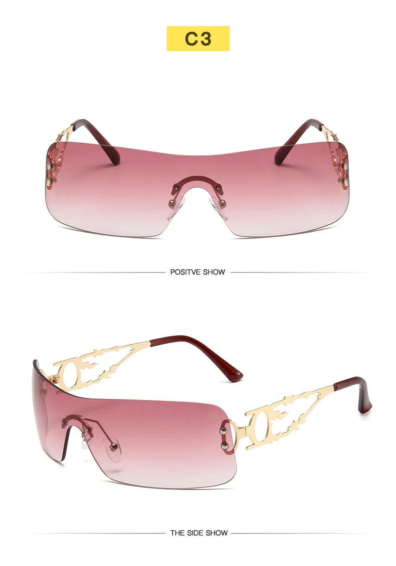 New Fashion Rimless Y2K Sunglasses Women Men 2026 High Quality Trending Product Rave Party Festival Oculos De Sol UV400