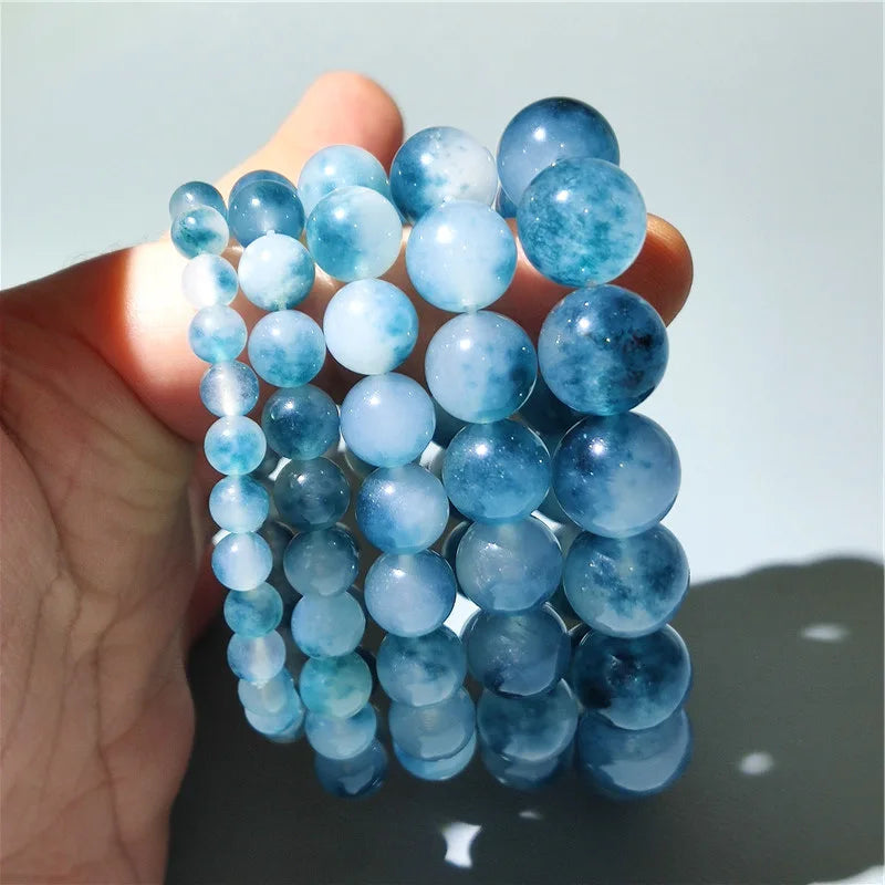 6/8/10/12mm Natural Blue Chalcedony Jasper Jade Bracelets Classic Men Women Buddha Bracelets Minimalist Yoga Meditation Jewelry