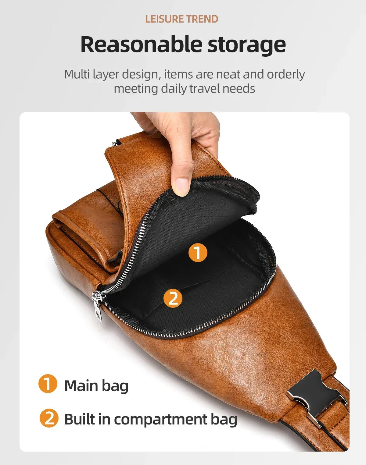 2026 New Men's Bag High Quality PU Leather Men's Chest Bag Simple Waterproof Single Shoulder Crossbody Bags Messenger Bag Gift