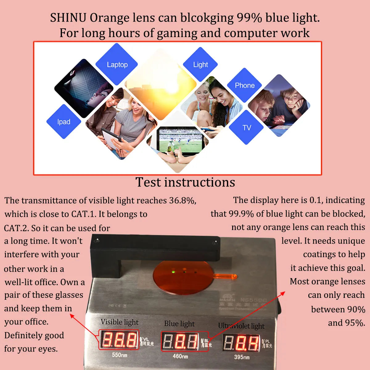 SHINU Red Lens Glasses Women Sleep Better Blue Light Blocking Glasses for Long Screen Time Orange Lens Glasses Gaming Eyewear