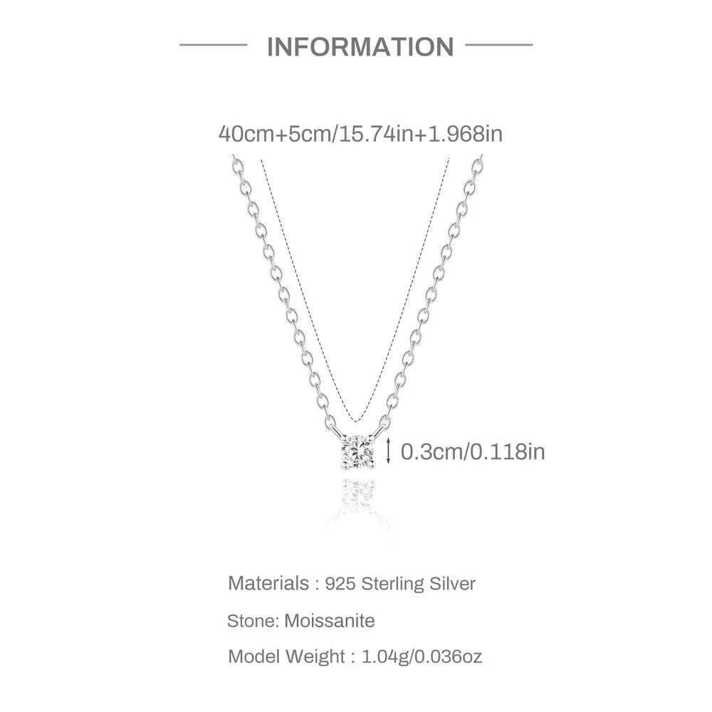 CANNER 2/3/4mm Moissanite Pendant Necklaces 925 Sterling Silver Necklace Chain For Women Ins 18K Gold Classic Minimalism Jewelry