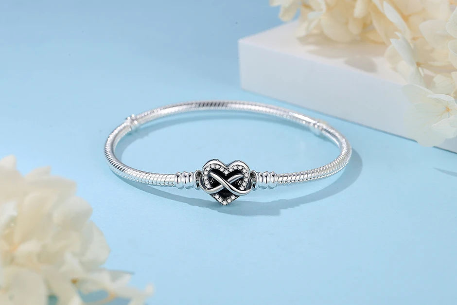 Original 925 Sterling Silver Bracelets Bangles Love Heart Clip Charms Beads Snake Chains For Women Rose Gold DIY Luxury Jewelry