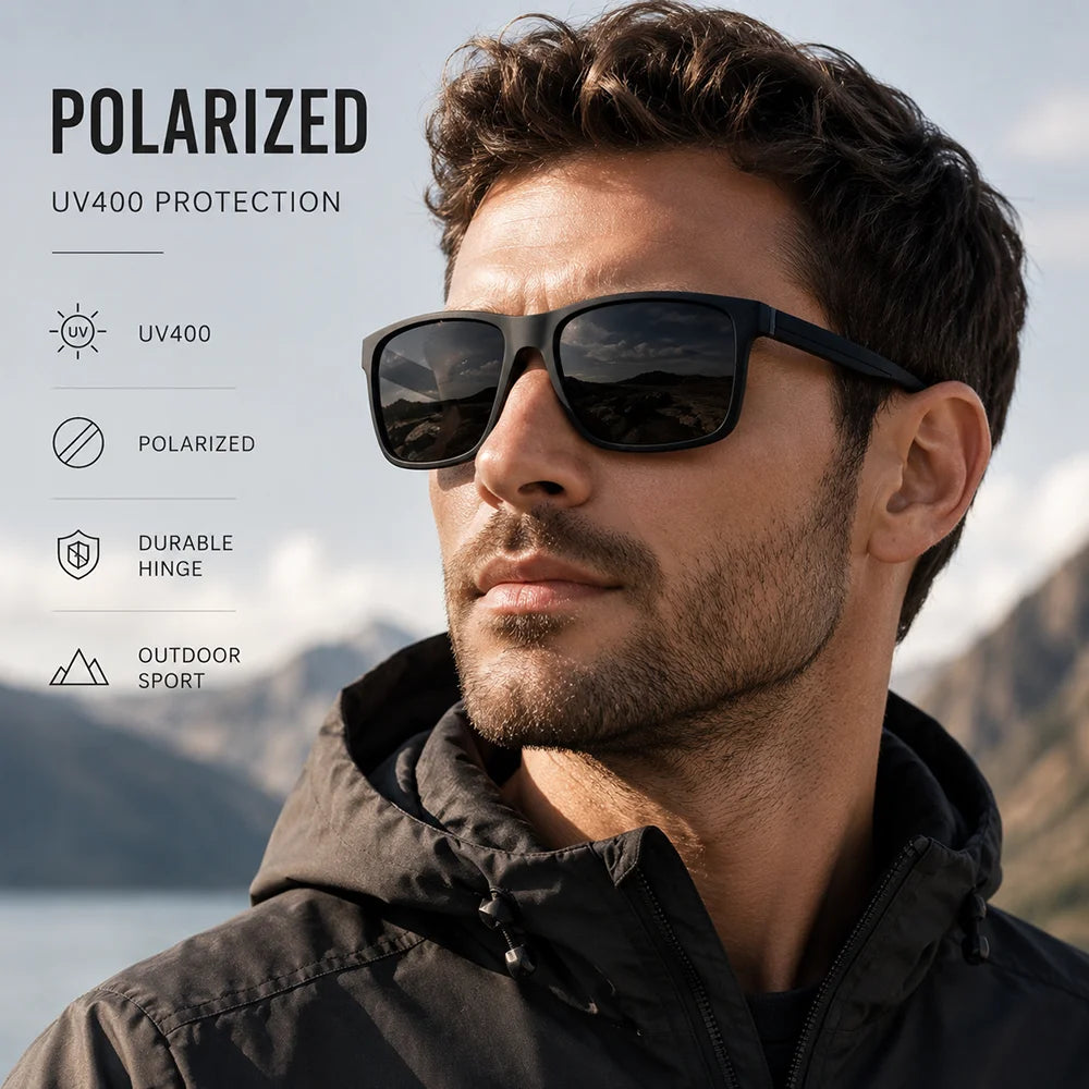 Matte Polarized Sunglasses Men Women UV400 Square Driving Sun Glasses Outdoor Sport Fishing Travel Eyewear Durable Hinge