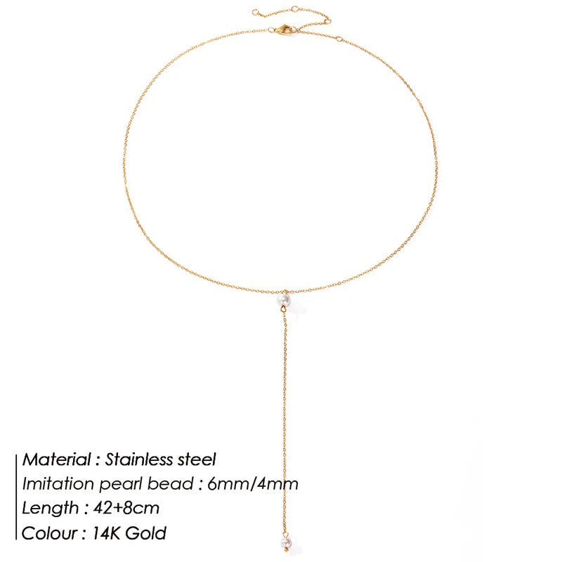 316L Stainless Steel Fashion Golden Color Chain Jewelry Necklace For Women Imitation Pearl Beads Pendant Gifts Jewelry Wholesale