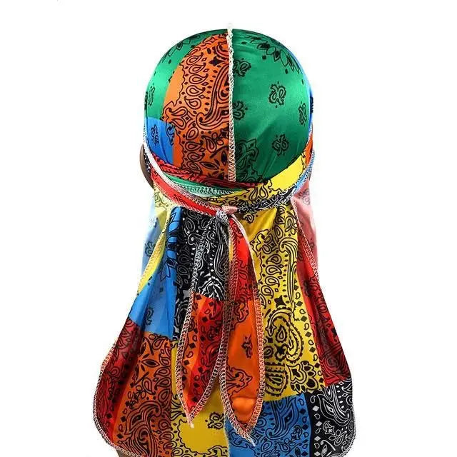 Satin Floral Printed Headband Scarves for Women Hair Accessories Mens Doo Rag Durag Long Tail Cap Bandana Turban Unisex Headwear