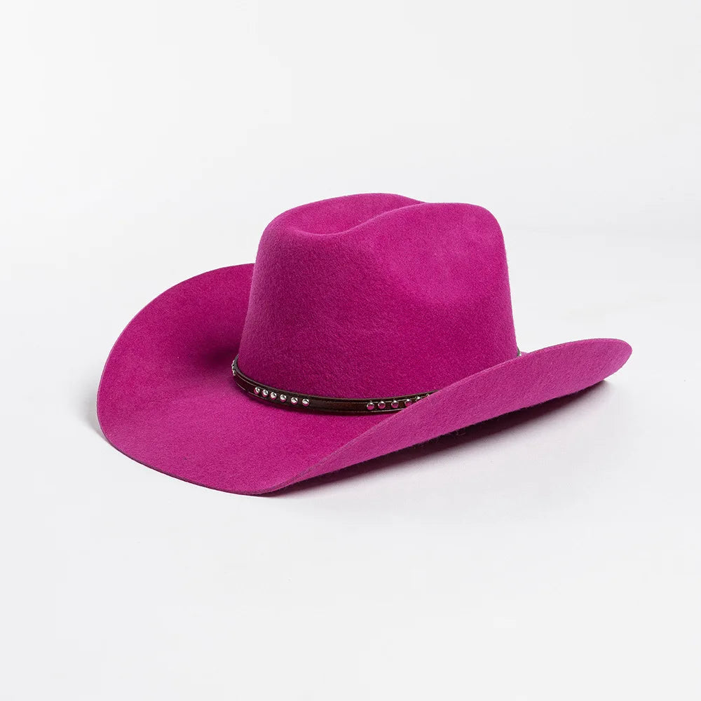 USPOP Autumn Winter Western Cowboy Hat Unisex Casual Studded Wool Felt Hat with Belt  Large Size Fedora Available in Sizes S-XL
