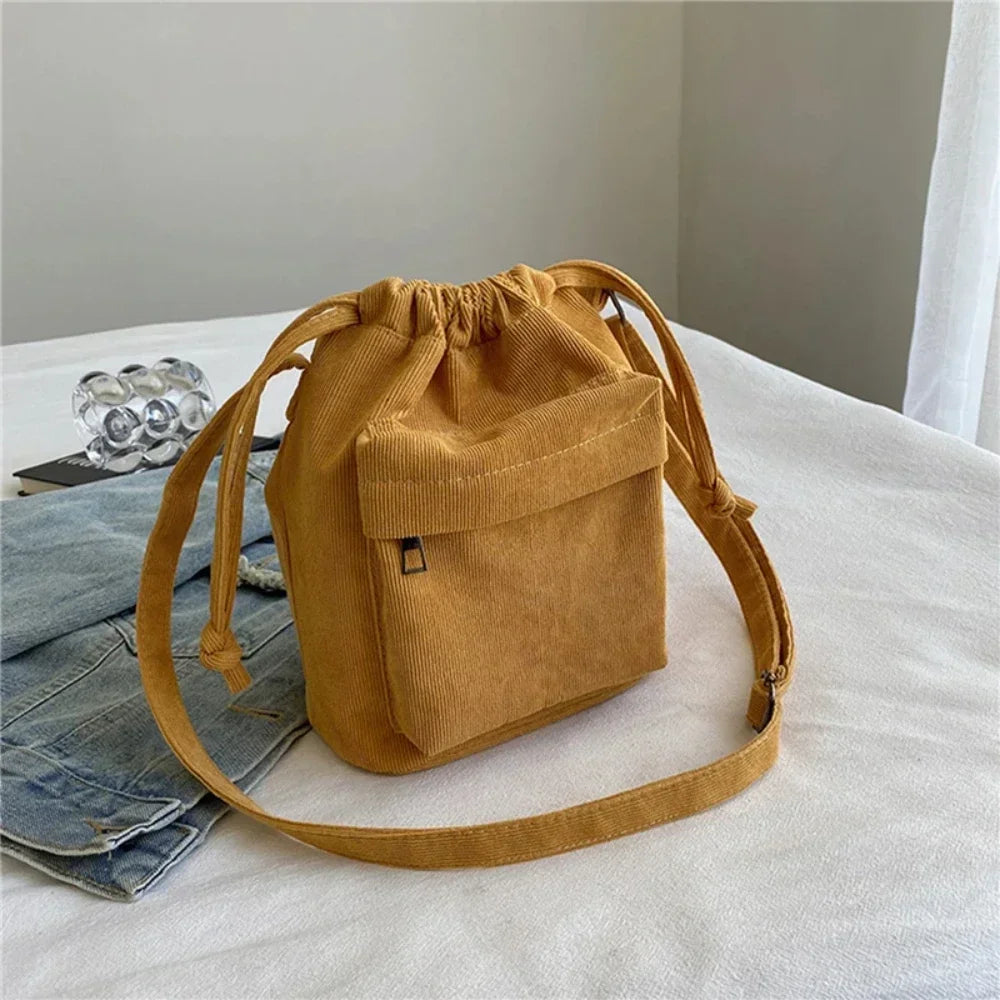 Shoulder Bag New Women Bag Middle Shoulder Bag Korean Style Drawstring Bucket Bag Casual Light Youth Crossbody Bag Whole Sale