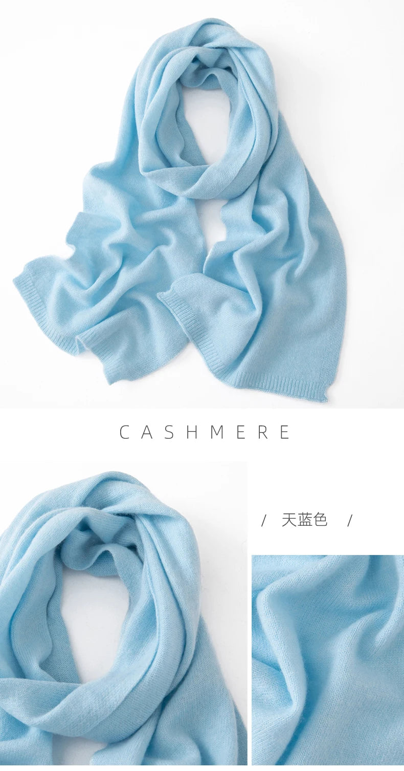 Soft 100% Cashmere Scarf for Autumn and Winter, Women's Knitted Warm Neck Protection Scarf 160*25CM