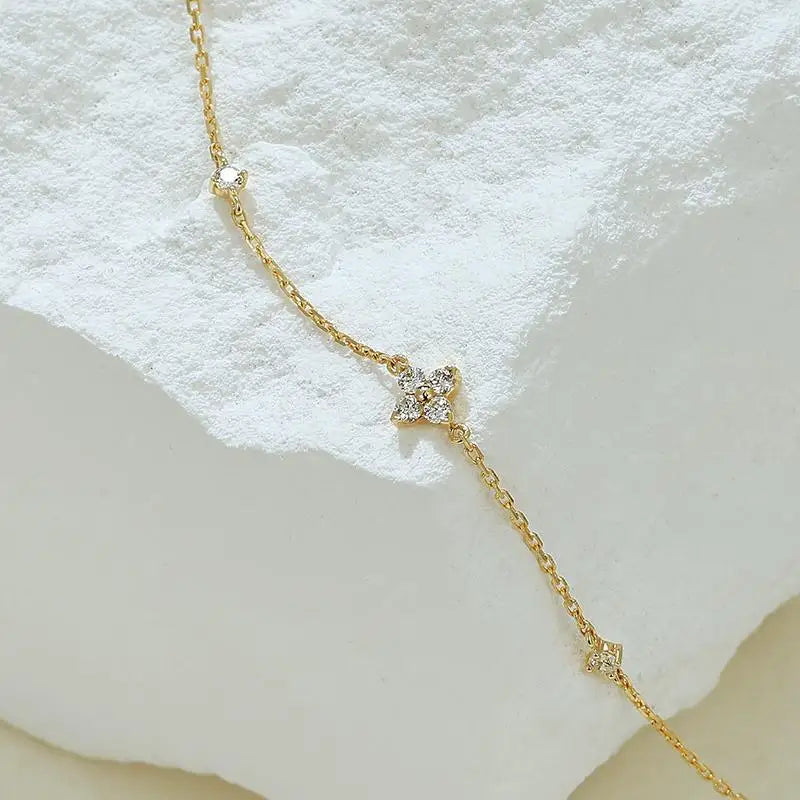 925 Sterling Silver Electroplated 18K Gold Inlaid Zirconia Flower Jewelry Bracelet for Women ExquisiteHigh-quality Party Wedding