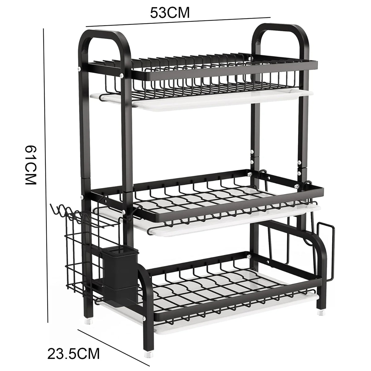 3 Tier Dish Organizer Dish Drying Rack Compact Kitchen Dish Rack Drainboard Set Large Rust-Proof Dish Drainer Kitchen Dish Drain