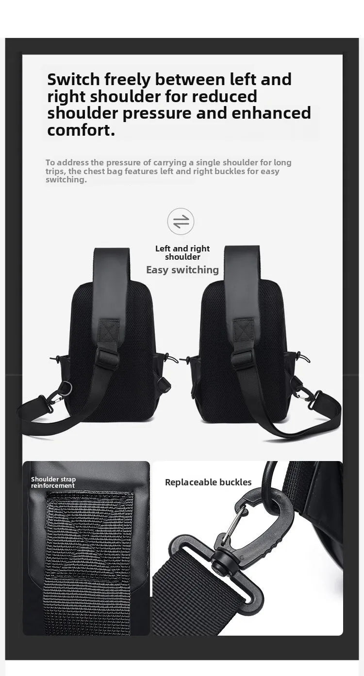 Large Capacity Fashion Waterproof Men's Crossbody Bag Casual Travel Leisure Ladies Single Shoulder Slant Bag Chest Bag