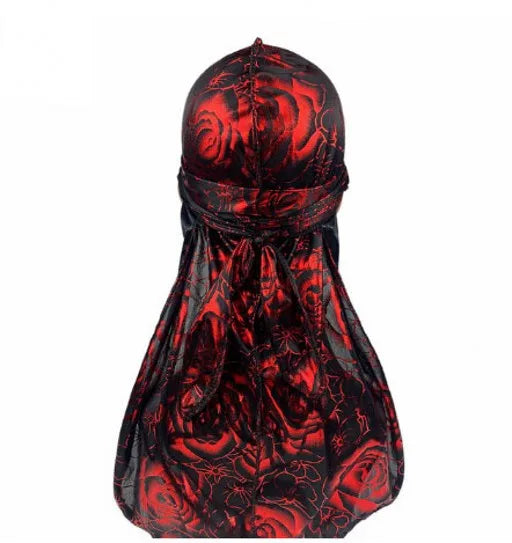 Satin Floral Printed Headband Scarves for Women Hair Accessories Mens Doo Rag Durag Long Tail Cap Bandana Turban Unisex Headwear