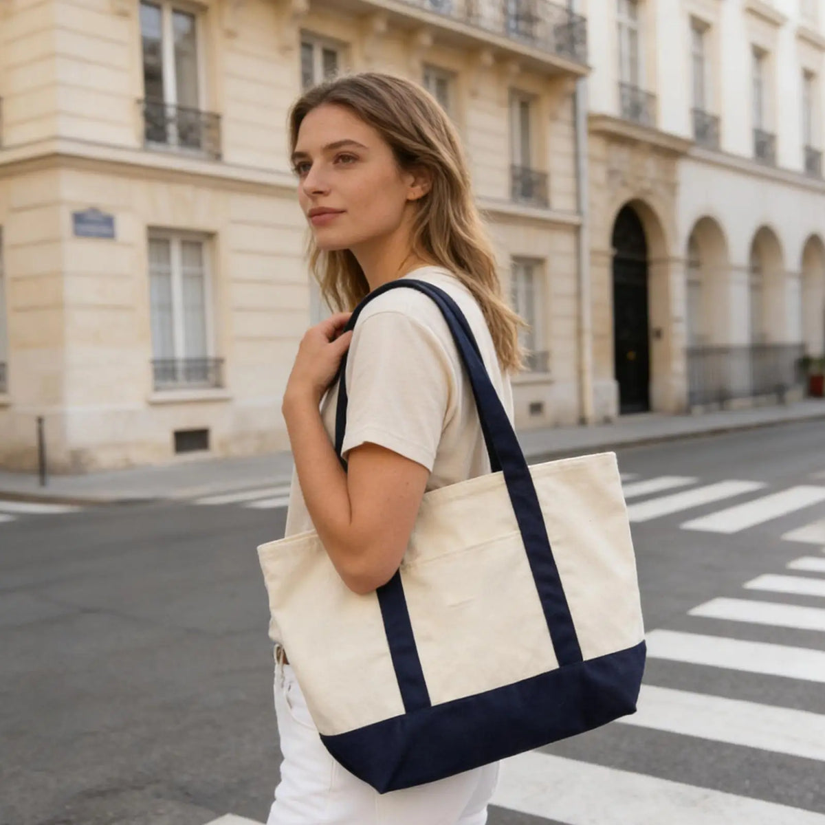 Canvas Tote Bag with embroidered Handle Reusable Ladies Elegant Shoulder Bag for Grocery Shopping Beach Travel