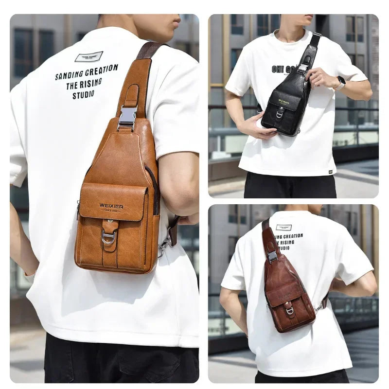 2026 New Men's Bag High Quality PU Leather Men's Chest Bag Simple Waterproof Single Shoulder Crossbody Bags Messenger Bag Gift