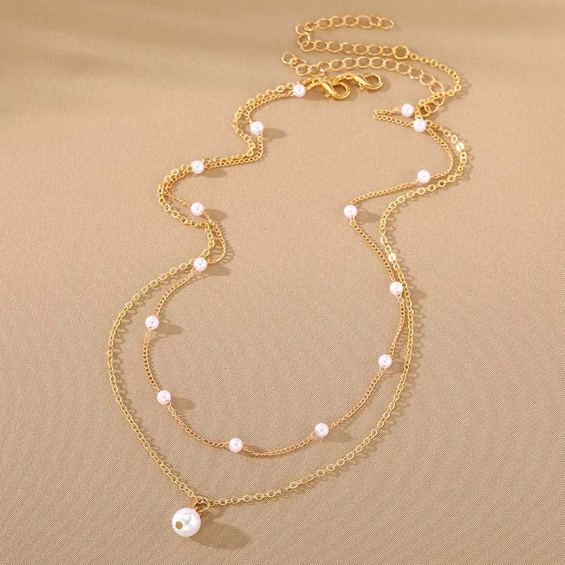 2026 New Fashion Gold Color Pearl Choker Necklace For Women Girl Simple Double Layer Neck Chain Necklace Jewelry Gift
