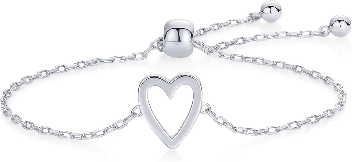 14K Gold Plated Stainless Steel Matching Heart Charms Solitaire Bracelet Set for Women Best Friend Adjustable Love Friendship
