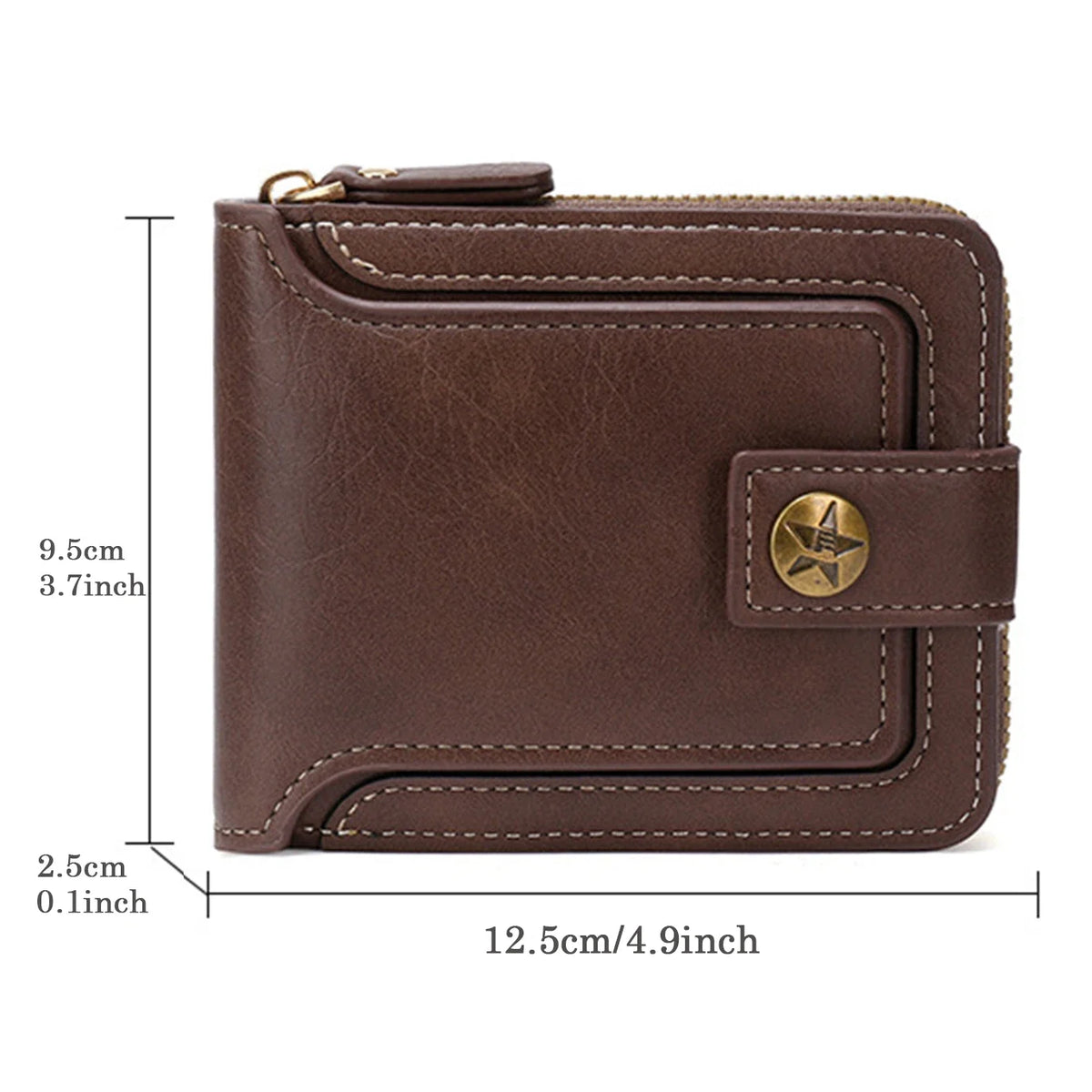 Short Horizontal Zipper Coin Pocket Tri-fold Card Case Purse Billetera Hombre Vintage Men High Quality PU Leather Small Wallet