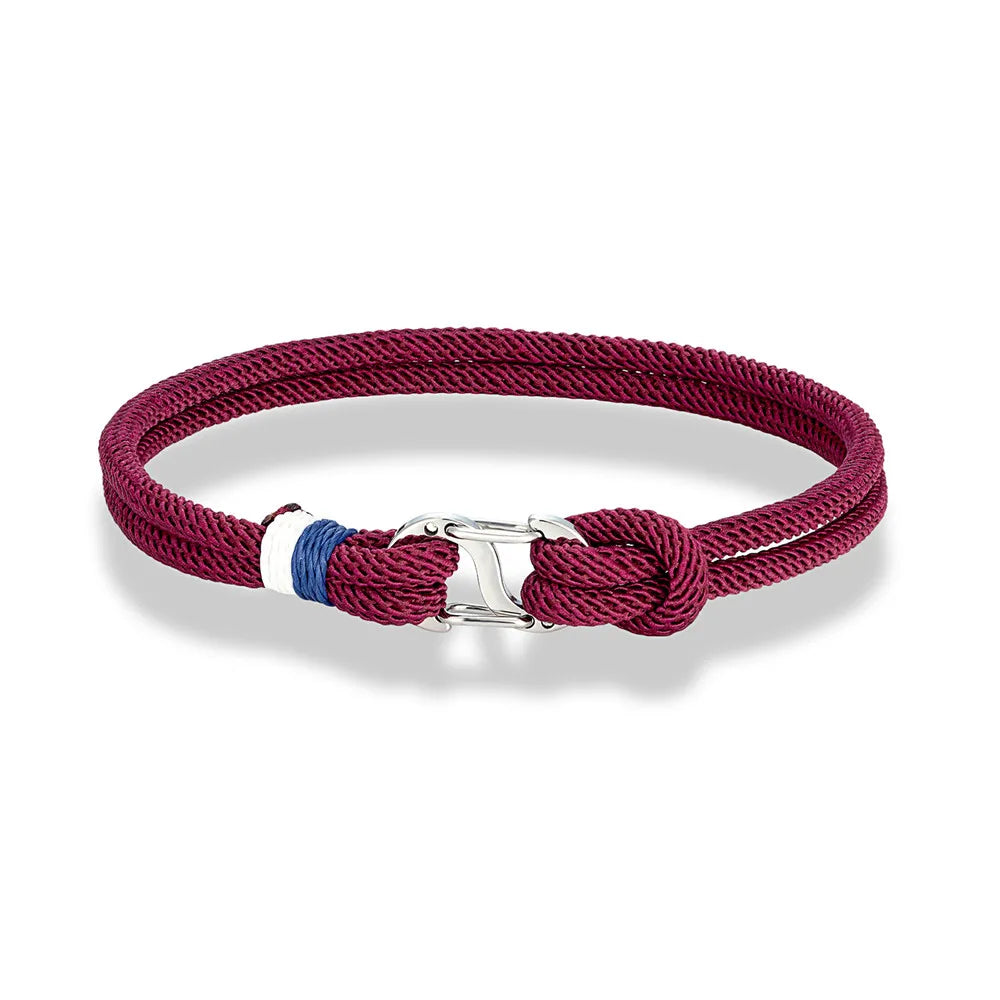 MKENDN Navy Blue Braided Rope Bracelet Stainless Steel Double Push Carabiner Clasp Survival Bracelet for Men Women Couple Gifts