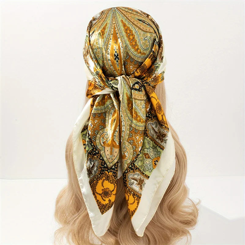 Luxury Brand Silk Satin Square Scarf Women Hijab Bandana Muslim Headscarves Shawl Wrap Ladies Headband Neckerchief Foulard 90cm