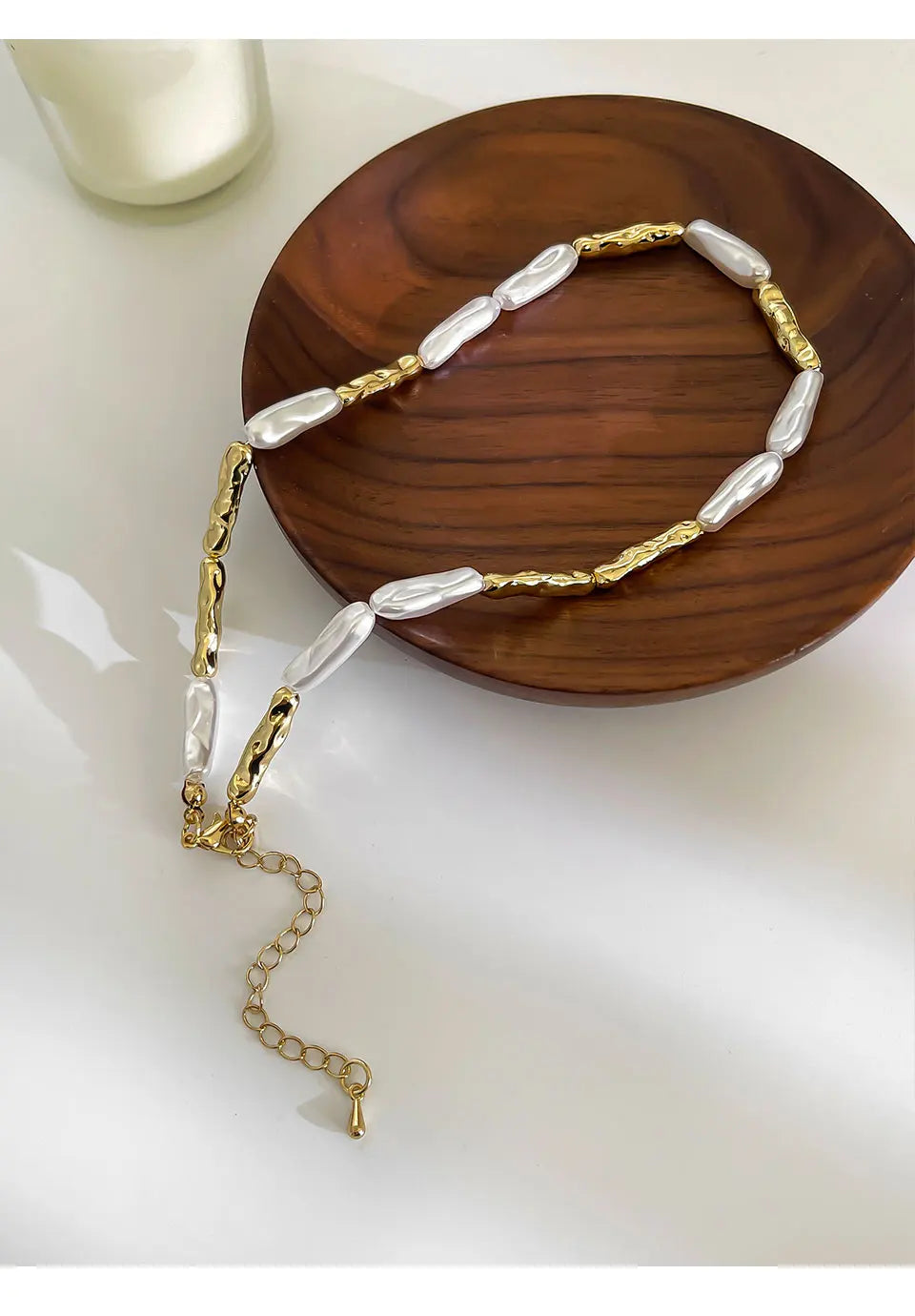 Peri'sbox Vintage Fashion Irregular Imitation Baroque Pearl Metal Copper Necklace for Women Punk Hip-Hop Statement Jewelry Gifts