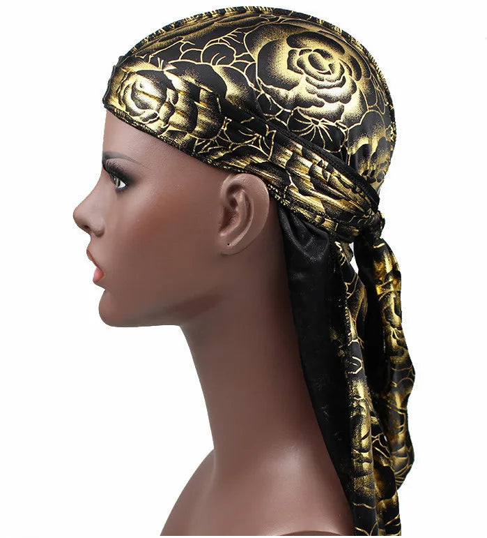 Satin Floral Printed Headband Scarves for Women Hair Accessories Mens Doo Rag Durag Long Tail Cap Bandana Turban Unisex Headwear