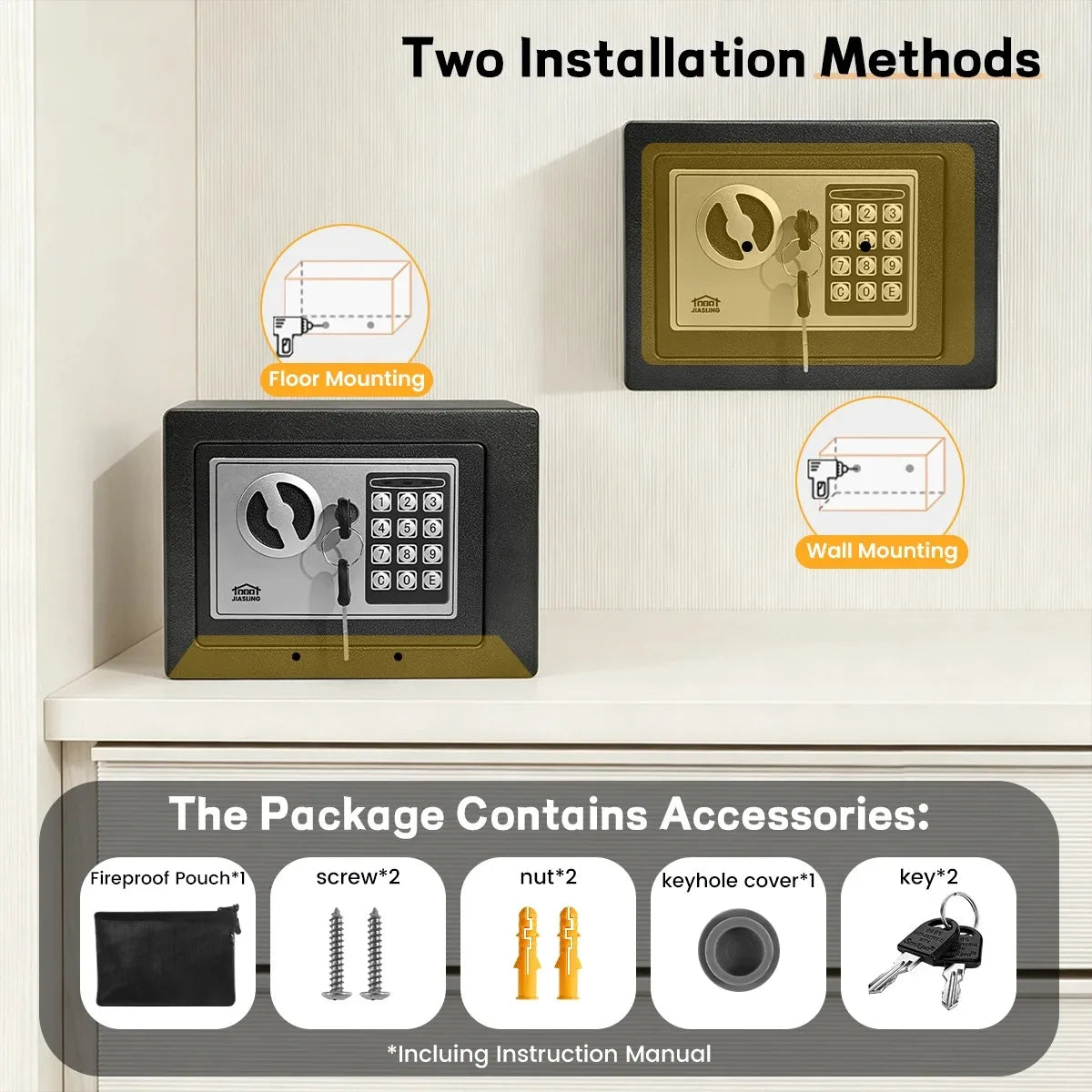 2026 NEW Electronic Safe Deposit Safe Box All Steel for Home Office Password and Key Unlock Safe and Compact