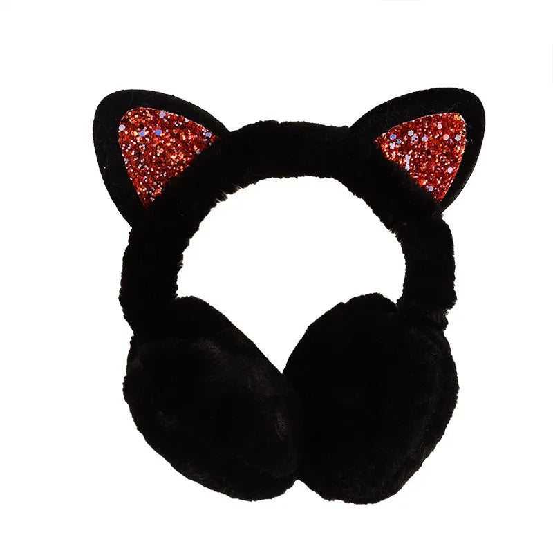 Playful Girls Ear Muffs Cold Protection Warm Hot Lovely Winter Warm Cat Ear Warmers Glitter Ears Plush Earmuffs for Women EZr02