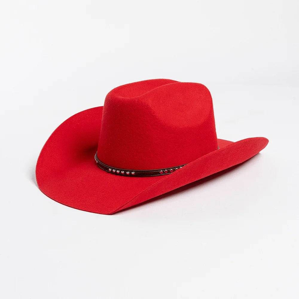 USPOP Autumn Winter Western Cowboy Hat Unisex Casual Studded Wool Felt Hat with Belt  Large Size Fedora Available in Sizes S-XL