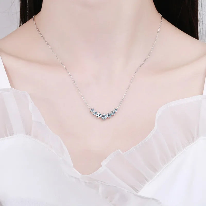 ALITREE Moissanite Necklace for Woman Wedding Fine Jewely with Certificates 925 Sterling Sliver Plated 18k White Gold Necklace