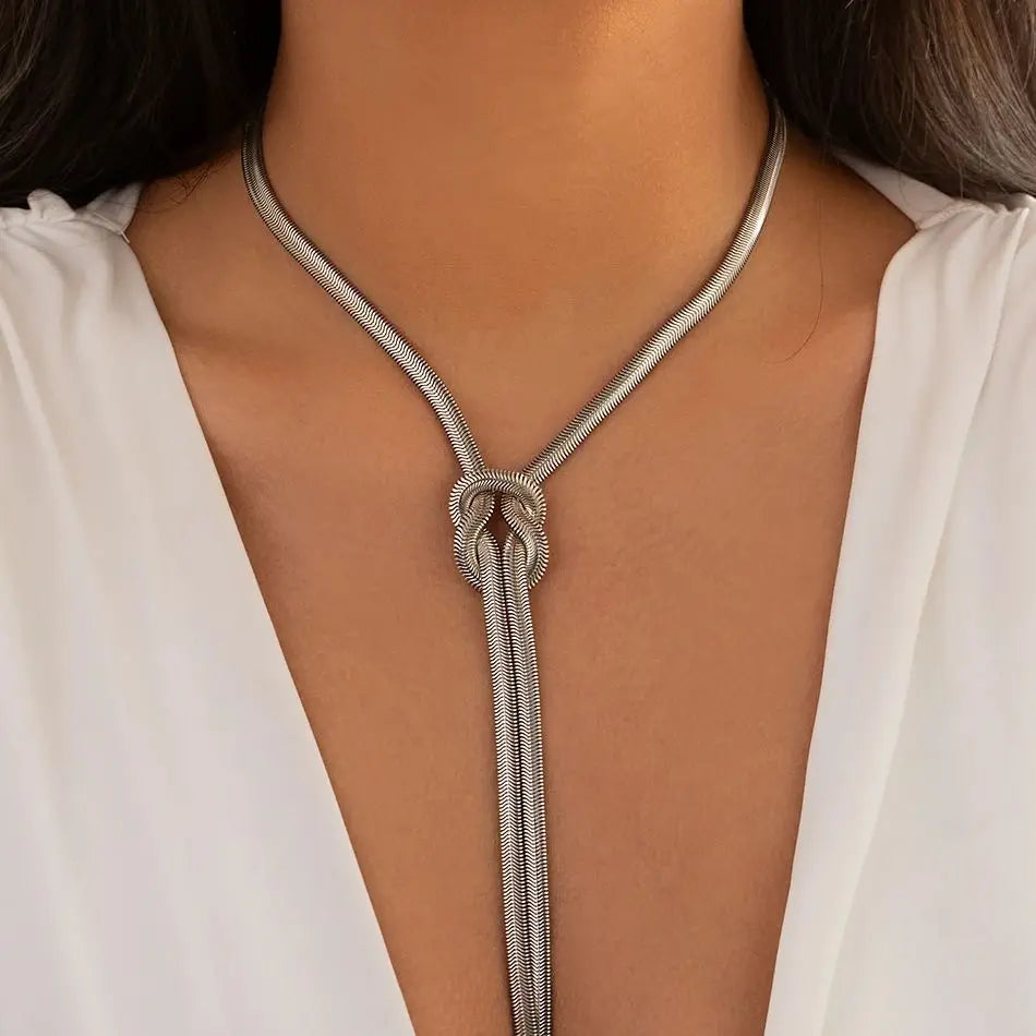 Ingemark Unique Adjustable Twisted Chunky Snake Long Chain Necklace for Women Sexy Vintage Knotted Link Grunge Chest Jewelry New