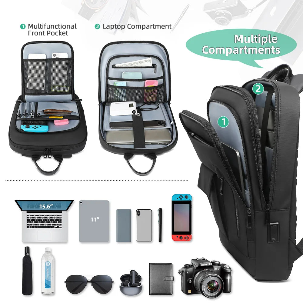 Heroic Knight Slim Backpack for Men Multifunction Work Backpack for 15.6' Laptop Bag Waterproof Business Bag College Bag Male