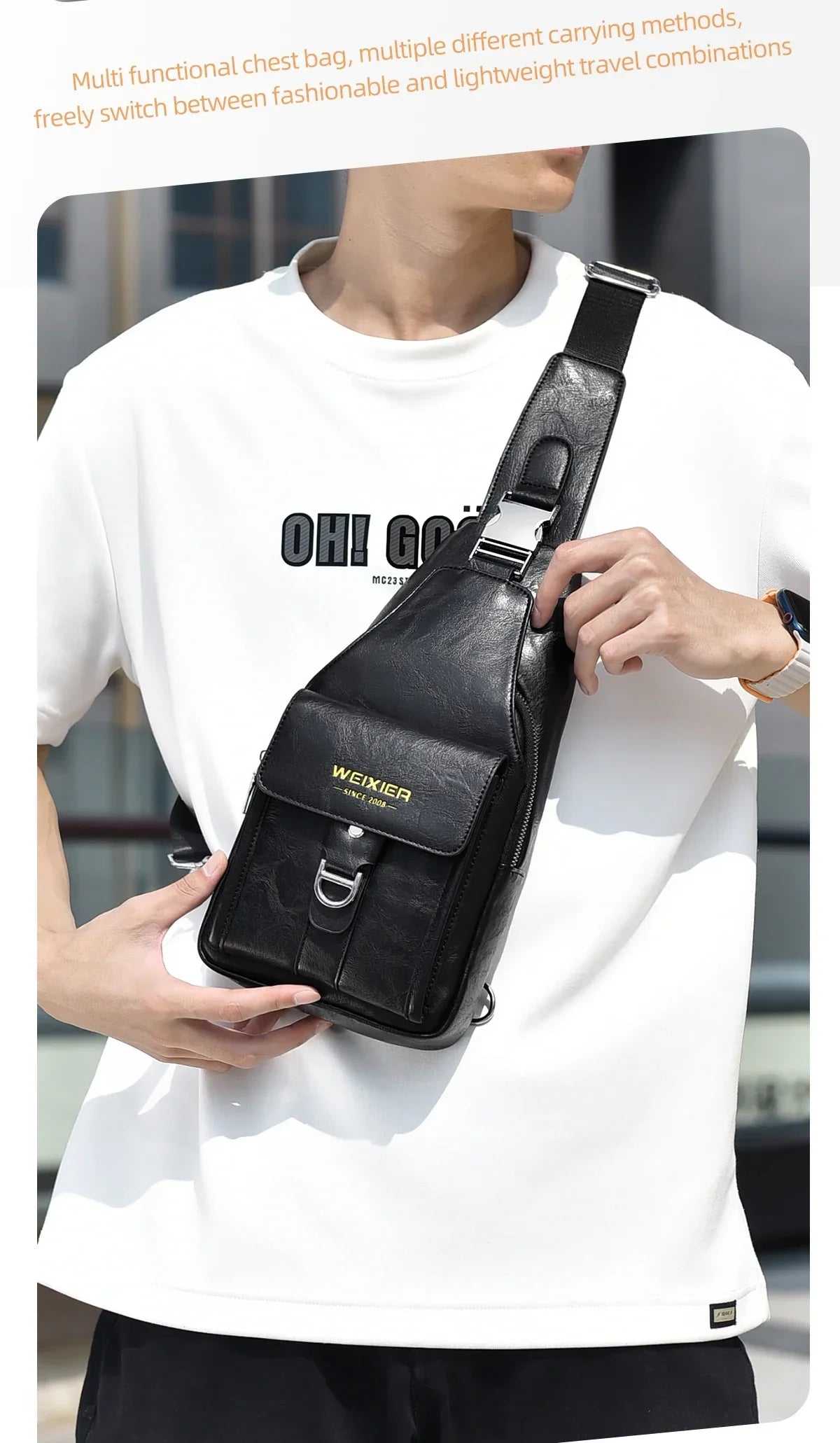 2026 New Men's Bag High Quality PU Leather Men's Chest Bag Simple Waterproof Single Shoulder Crossbody Bags Messenger Bag Gift