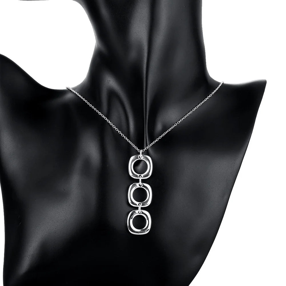 Korean Fashion 925 Sterling Silver Charms Three Square Pendant Necklace For Women Man Gifts Trend Party Streetwear Jewelry