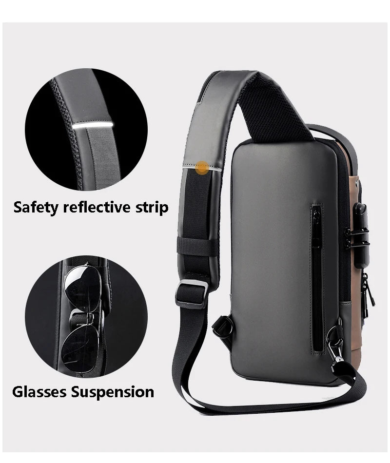 Men Multifunction Anti Theft USB Shoulder Bag Man Crossbody Cross Body Travel Sling Chest Bags Pack Messenger Pack
