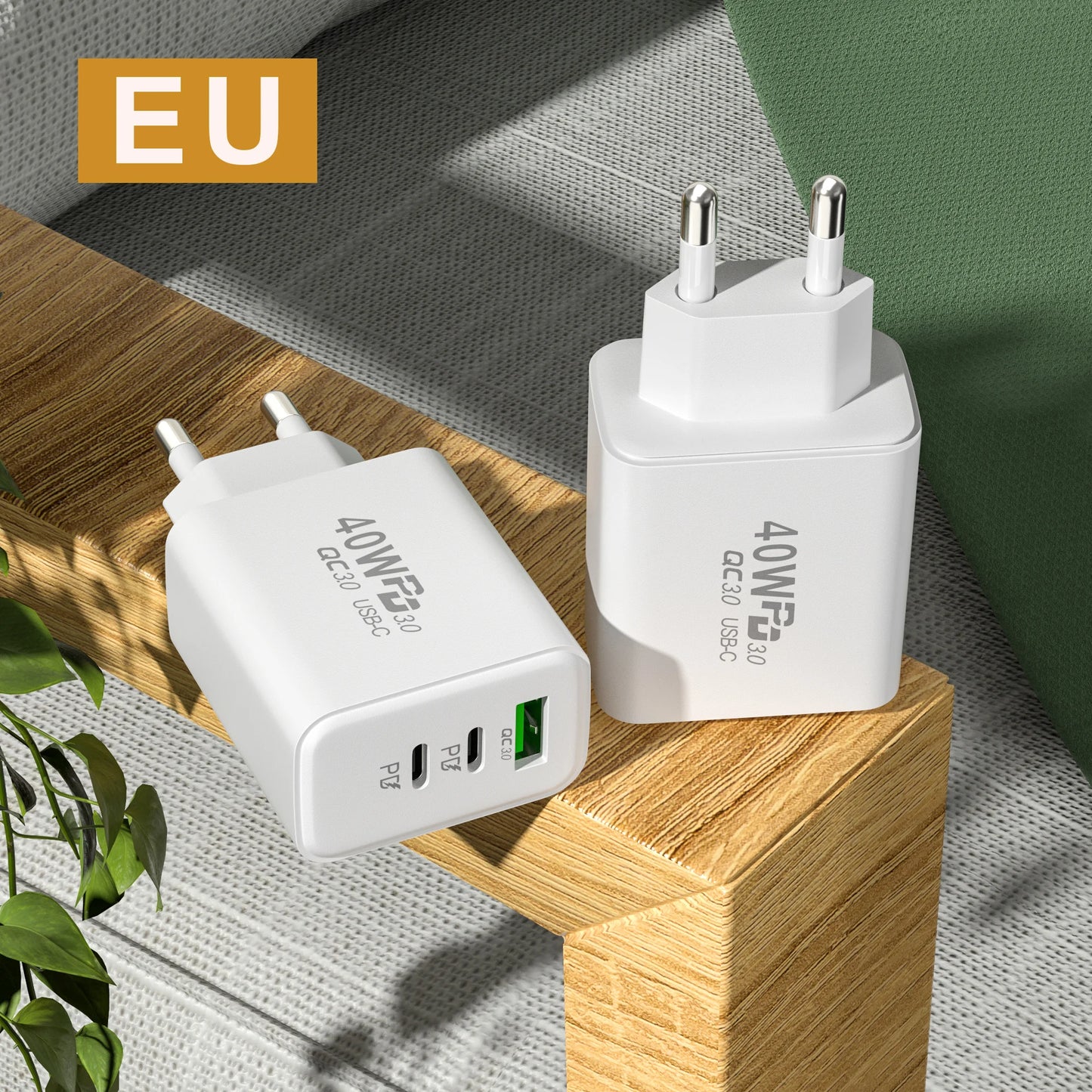 PD 60W Fast USB Charge Charger 3Ports EU/US Plug Wall Charger Adapter For iPhone 14 13 Xiaomi Huawei Samsung USB C Phone Charger