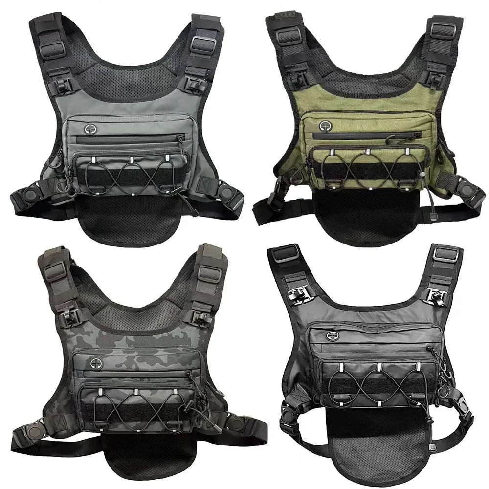 Outdoor tactical chest bag, multi-functional vest, multi-pocket sport cycling backpack, water bag, running vest Saco peito homem