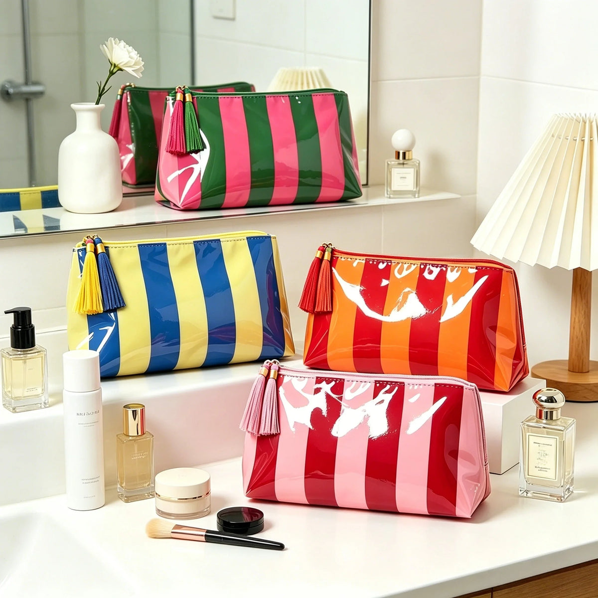 Travel Makeup Bag for Women, Portable Water-resistant Cosmetic Case Puffy Padded Make Up Organizer Pouch, Open Flat Toiletry Bag