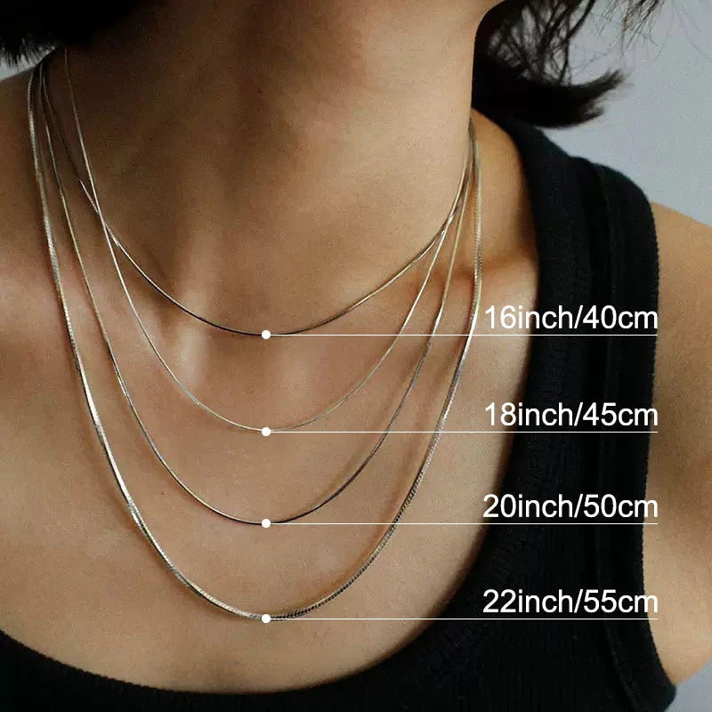 WOSTU Classic Basic Chains Solid 925 Sterling Silver O-Shaped Necklace Twisted Snake Bar Singapore Box Chain Square Links 45CM
