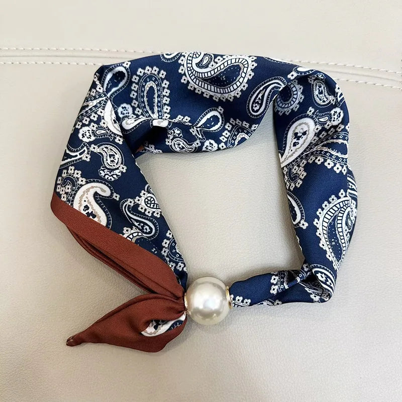 1/2PCS Elegant Pearl Tail Magnetic Clasp Scarf Summer New Versatile Breathable Fashion Artistic Accessory Neck Wrap Scarves