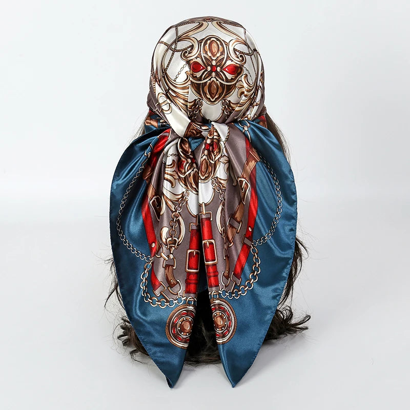 Luxury Brand Silk Satin Square Scarf Women Hijab Bandana Muslim Headscarves Shawl Wrap Ladies Headband Neckerchief Foulard 90cm