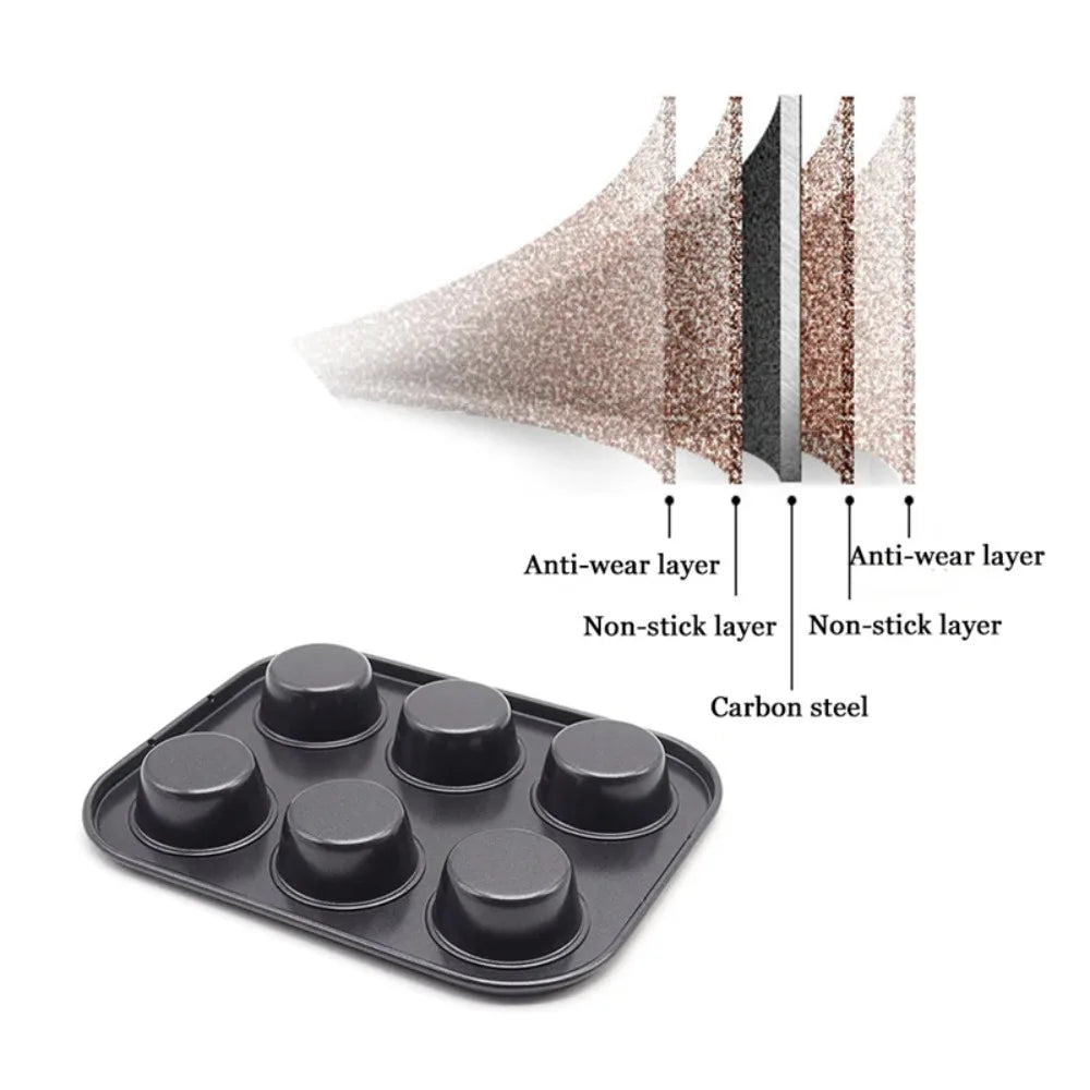 6/12 Cup Square Cupcake Baking Pan Easy To Clean Cupcake Mold Muffin Baking Pan Carbon Steel Baking Pan Non-stick Baking Pan